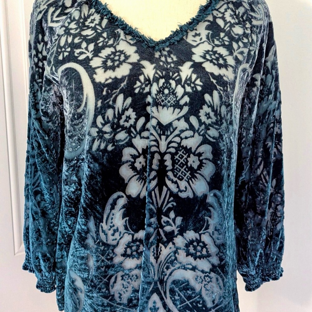 Sundance Women’s Velvet Burnout Ombre Top Sz PS Blue Ombré Silk Blend Boho